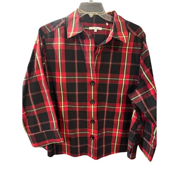 Foxcroft Wrinkle Free Size 22W Shaped Gingham plaid button up Women's Shirt Gold - Picture 2 of 15